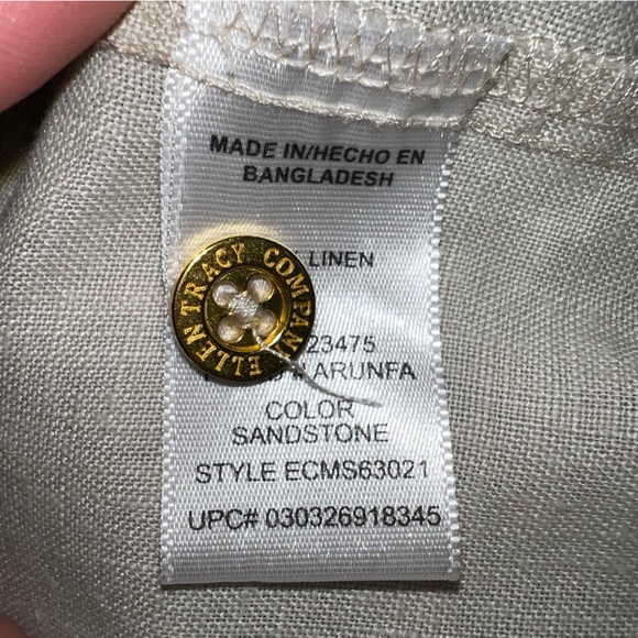 Company Ellen Tracy Linen Blouse Women’s Large Sand Zip Front Roll Sleeve Top - Picture 12 of 13